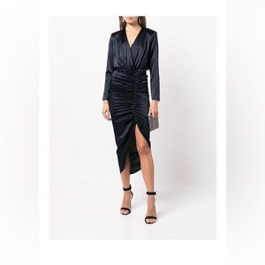 Veronica Beard Cameri Silk ruched long-sleeve midi dress Navy size 12 NWT